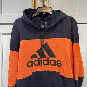 Adidas Men's Blue and Orange Colorblock Hoodie